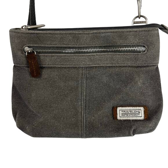 Travelon Anti-theft Heritage Crossbody Bag Pewter Gray Canvas RFID Block Pockets - Picture 1 of 16